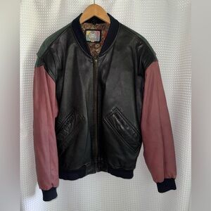 Vintage 90’s colour block leather Bomber style Jacket‎ Men’s medium